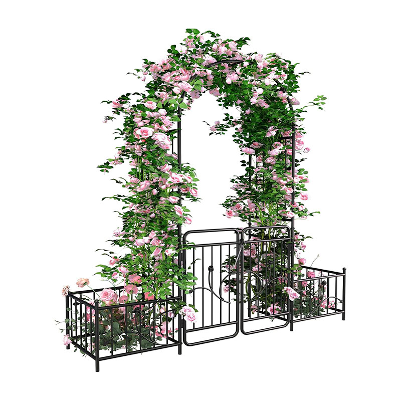 Metal Garden Arch Trellis with Side Planter Boxes (1) Metal Garden Arch Trellis with Side Planter Boxes 1